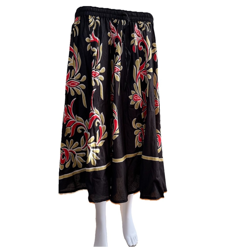 J‎ Gee  Maxi Skirt Lace Boho floral batik midi flare skirt elastic waist SZ-M